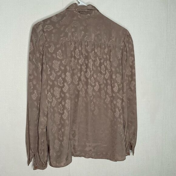 VTG Donaldsons Silky Blouse Womens sz 16 Taupe Paisley DeAttached Tie Mint Korea - Picture 7 of 9